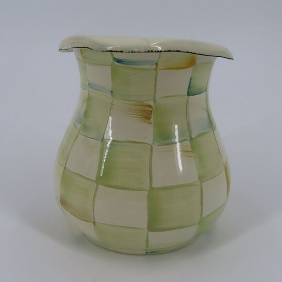 Mackenzie Childs Parchment Check Creamer Enamel Coffee Barware Checkered Used - Picture 2 of 9